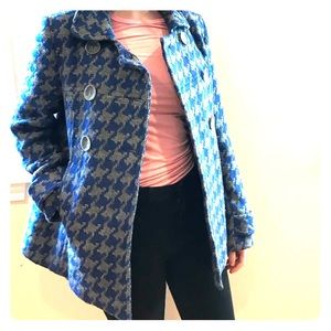 Blue Gray Houndstooth Women’s Coat